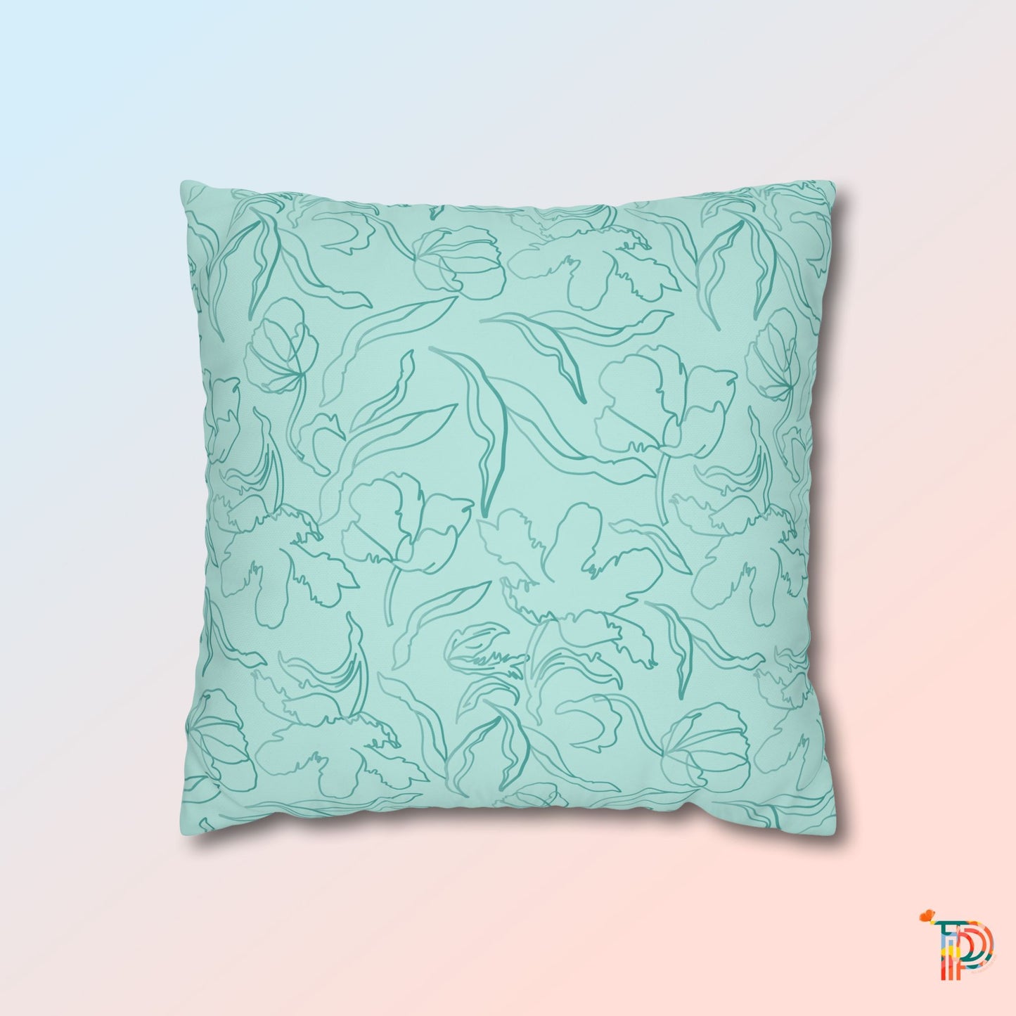 Mint Floral Square Poly Canvas Pillowcase