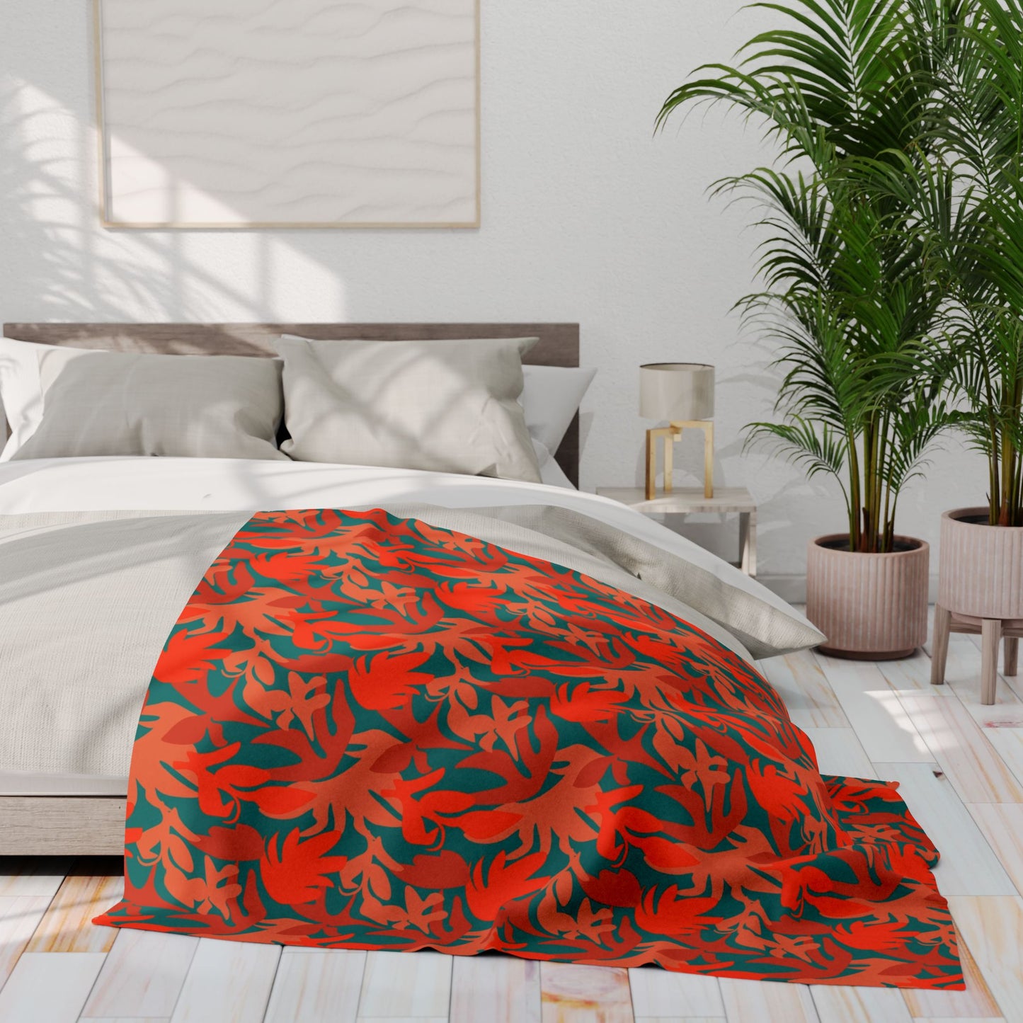 Green & orange leafy Camo Arctic Fleece Blanket