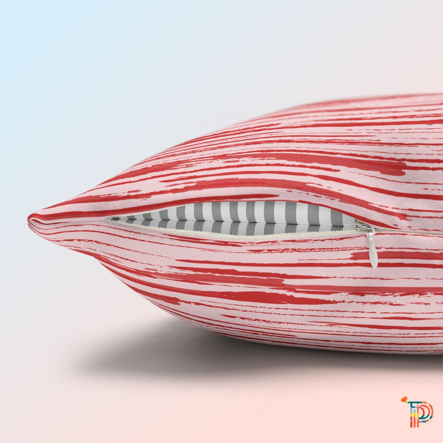 Red Sketchy Stripe Print Accent Square Pillowcase