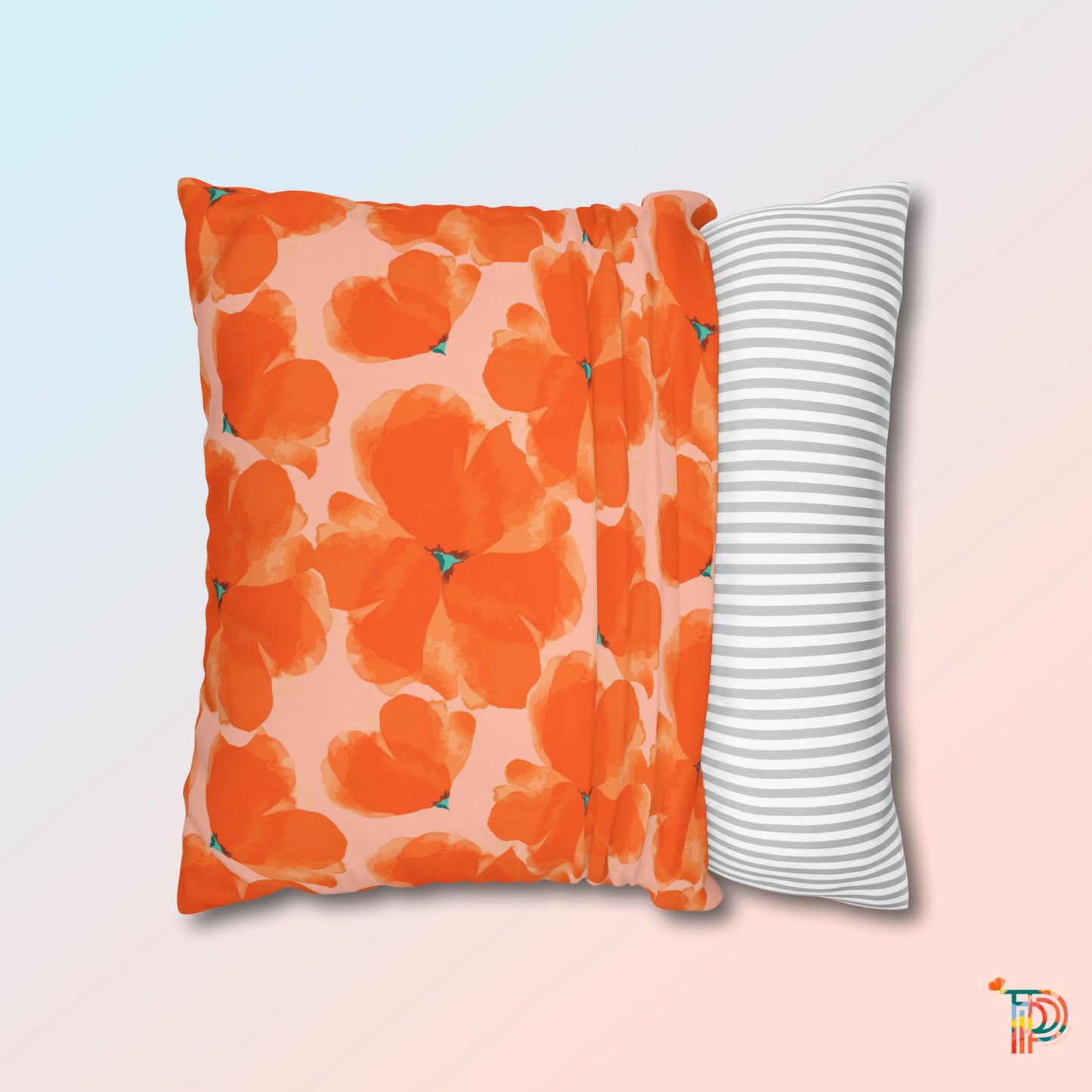 Orange Floral Square Poly Canvas Pillowcase