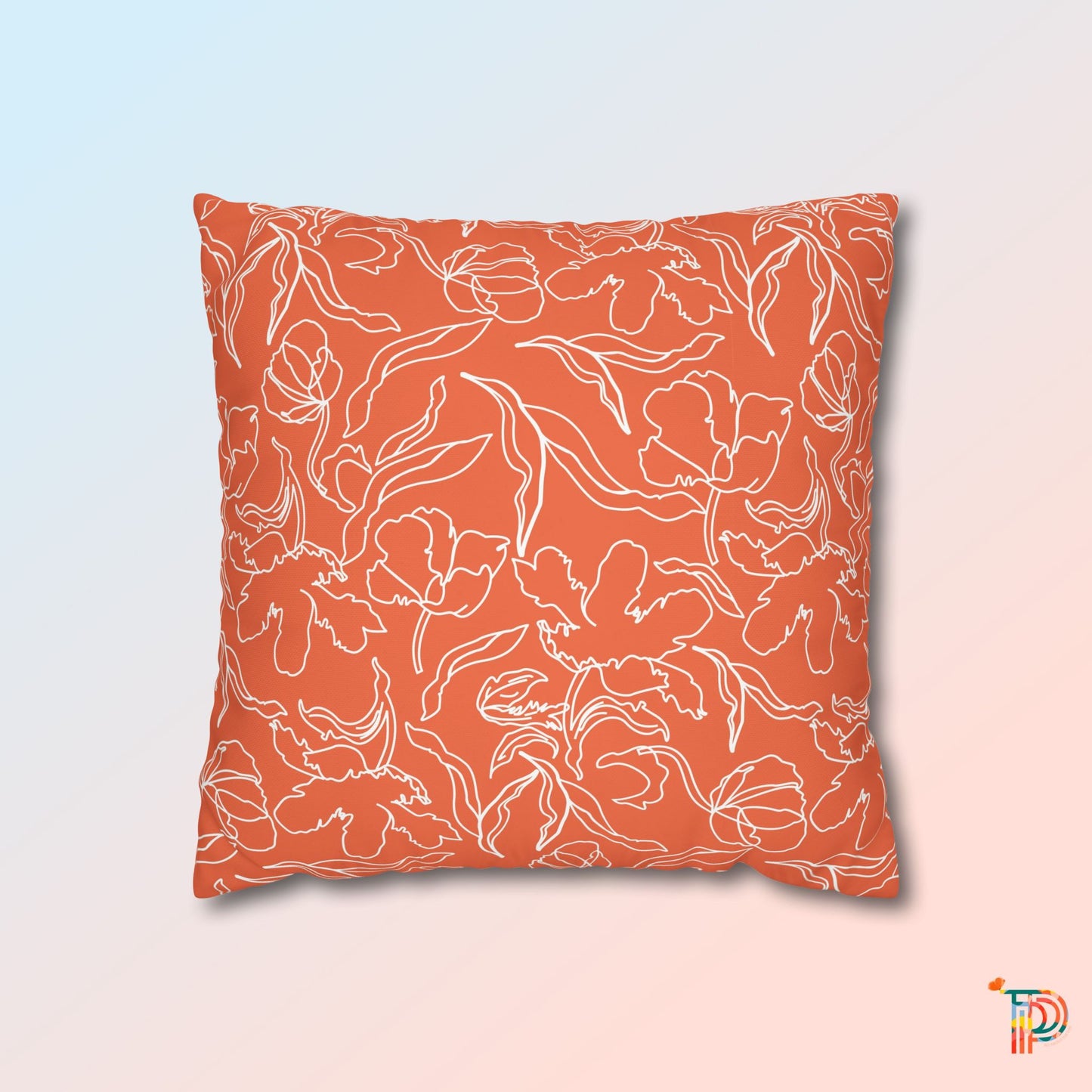 Orange Floral Square Poly Canvas Pillowcase