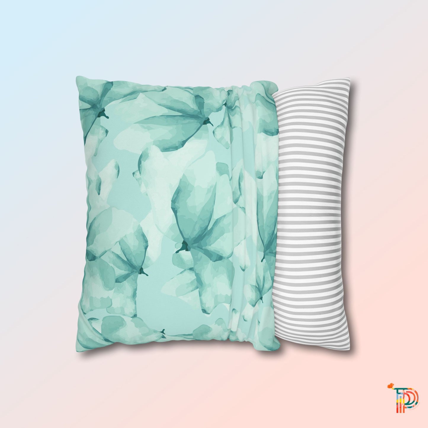 Teal Floral Square Poly Canvas Pillowcase