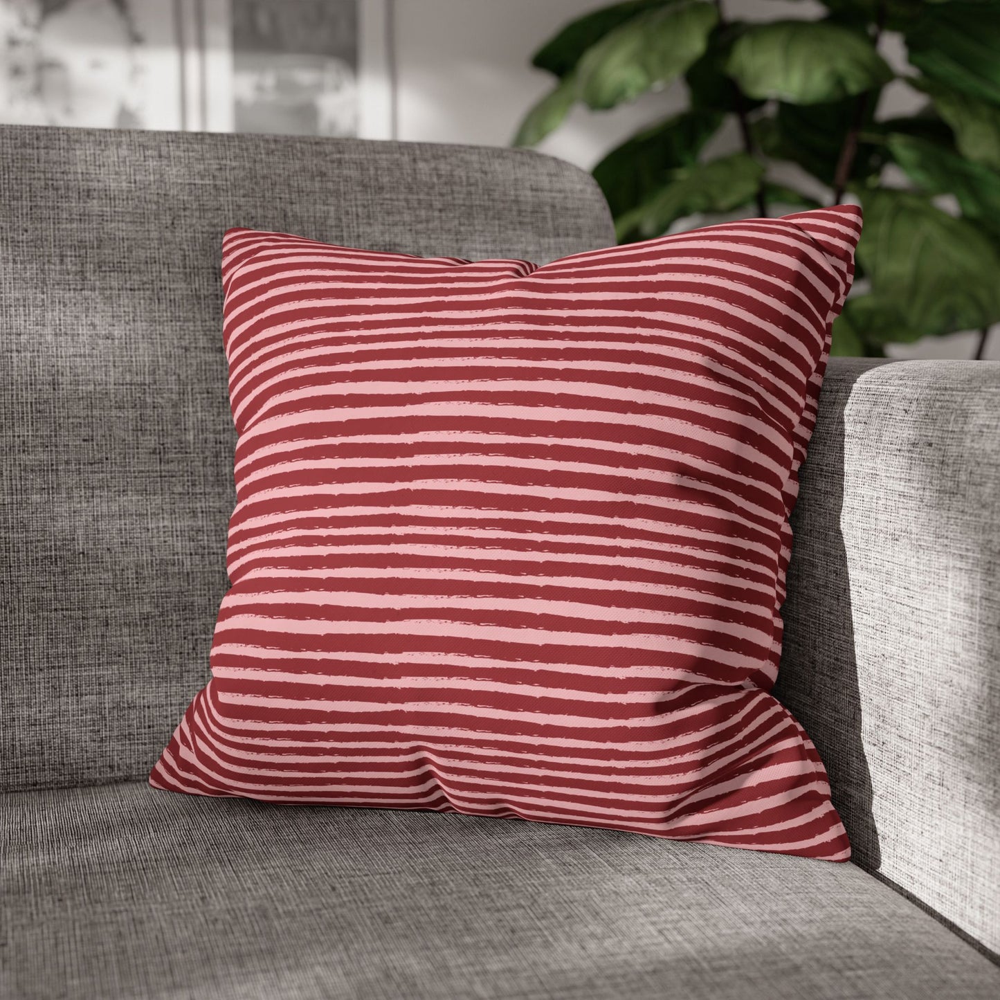 Red Stripe Print Accent Square Pillowcase