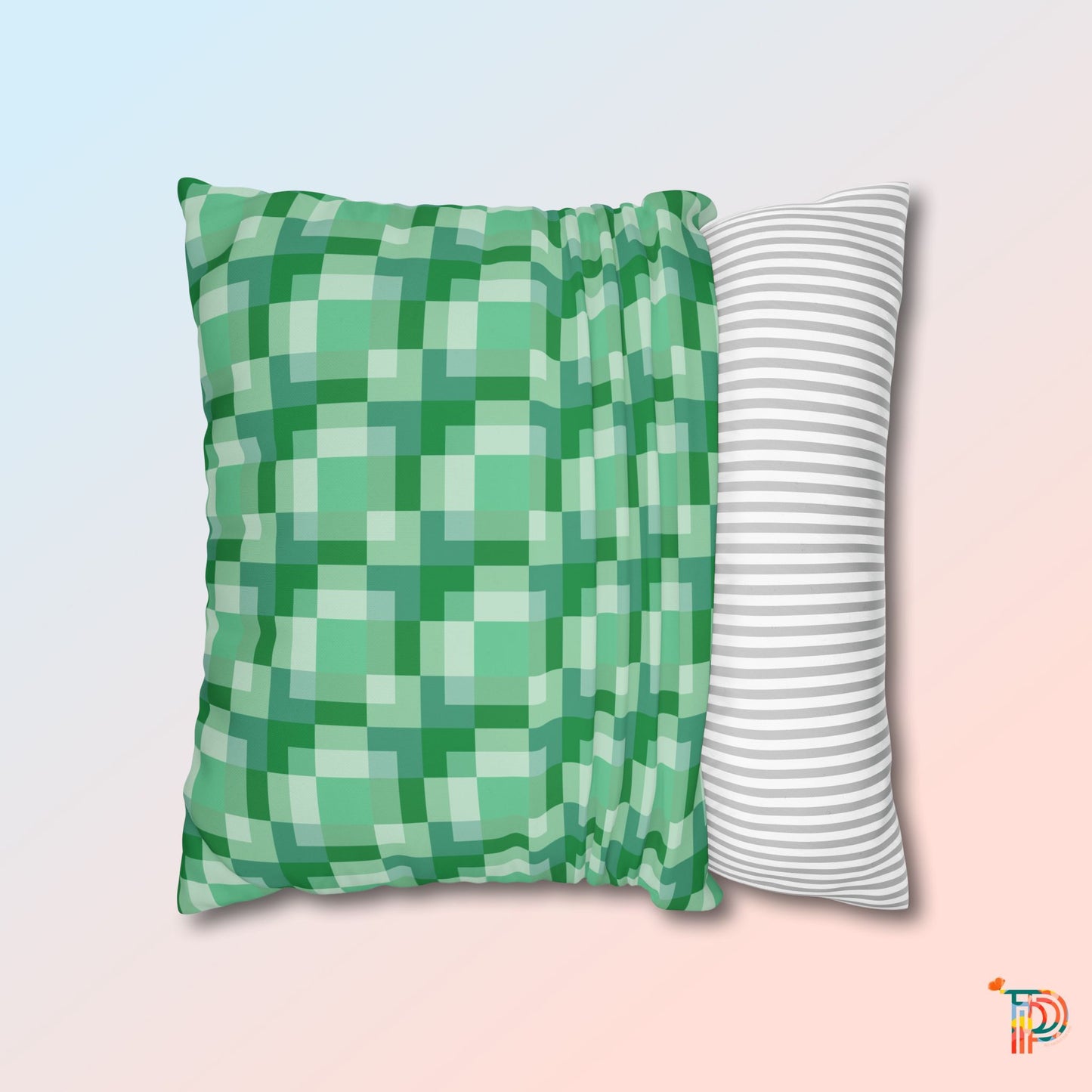 Green Gingham Print Fun and Bright Pillowcase