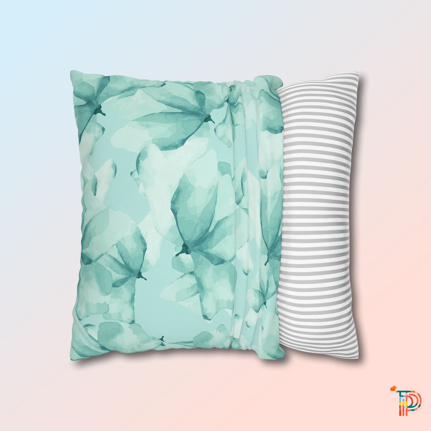 Teal Floral Square Poly Canvas Pillowcase