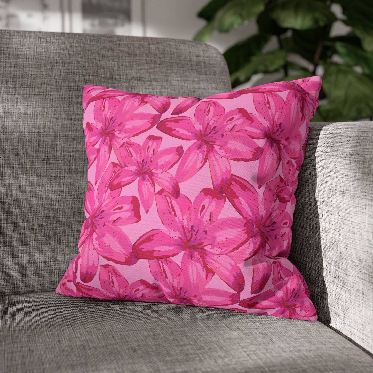 Pink Lily Square Poly Canvas Pillowcase