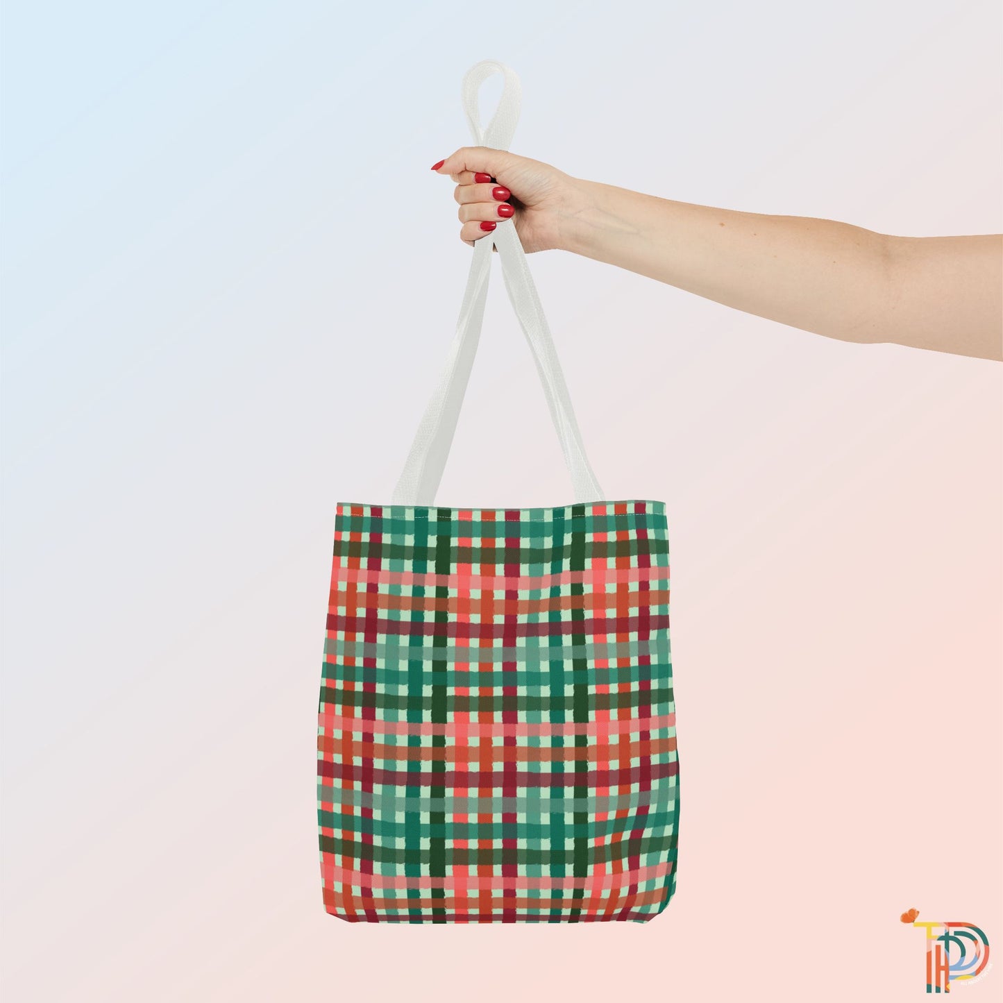 Green & Red Checkered Tote Bag - Festive Holiday Shopping Tote