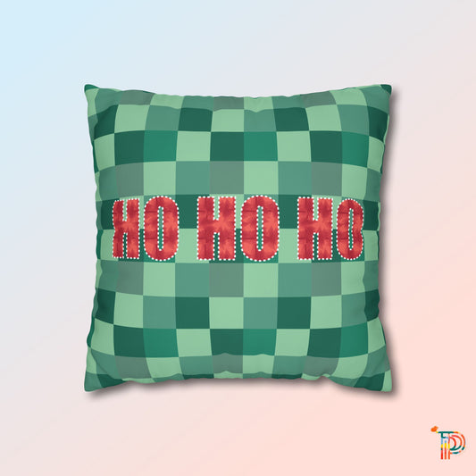 Square Pillowcase - Christmas Green Check Pattern, Ho Ho Ho Festive Vibe