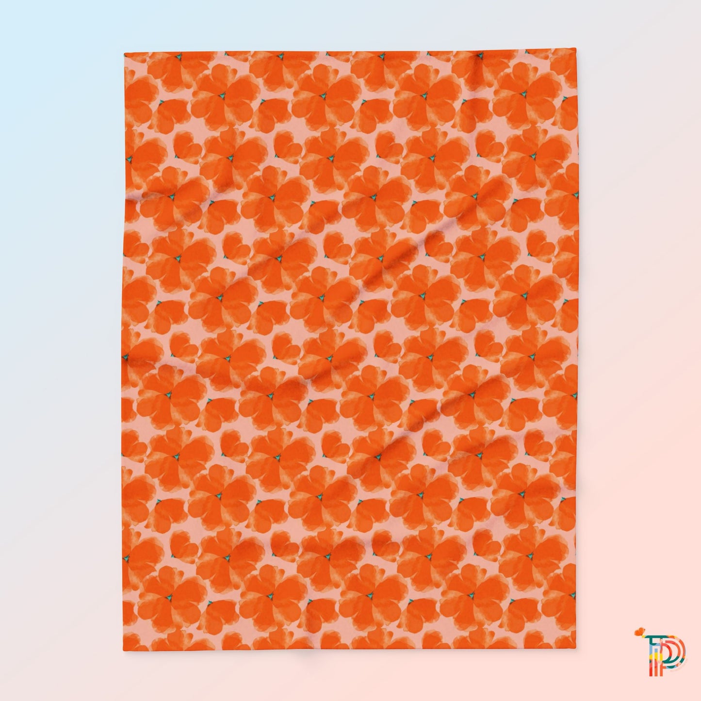 Orange Floral Arctic Fleece Blanket