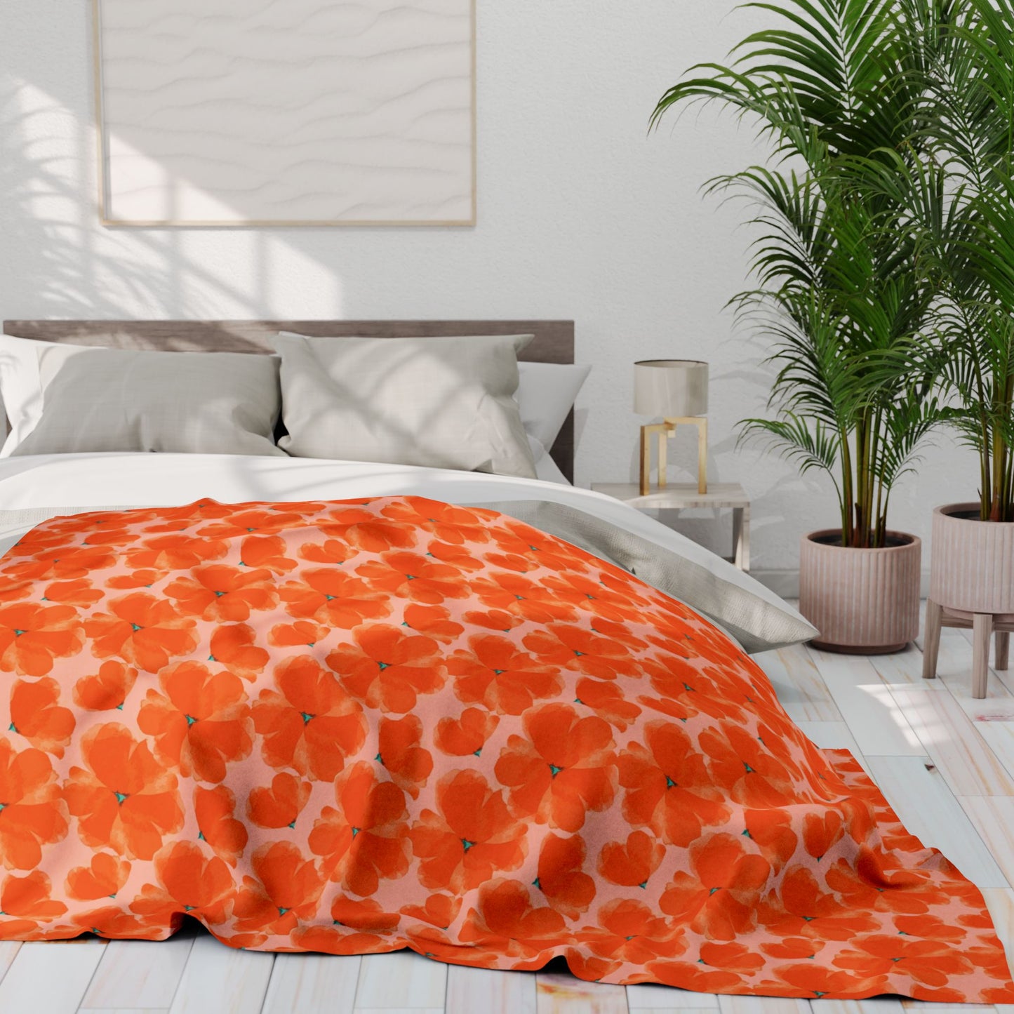 Orange Floral Arctic Fleece Blanket