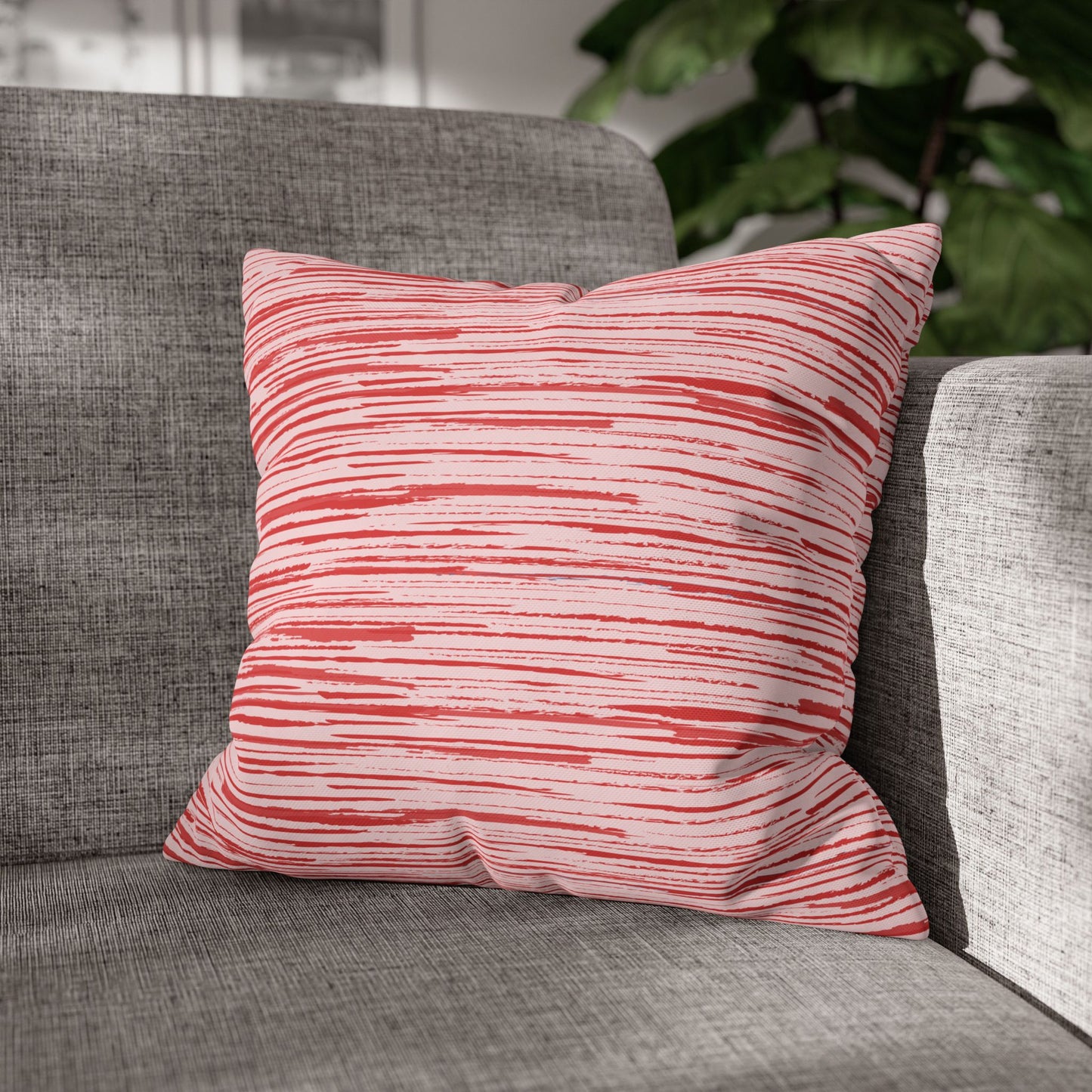 Red Sketchy Stripe Print Accent Square Pillowcase