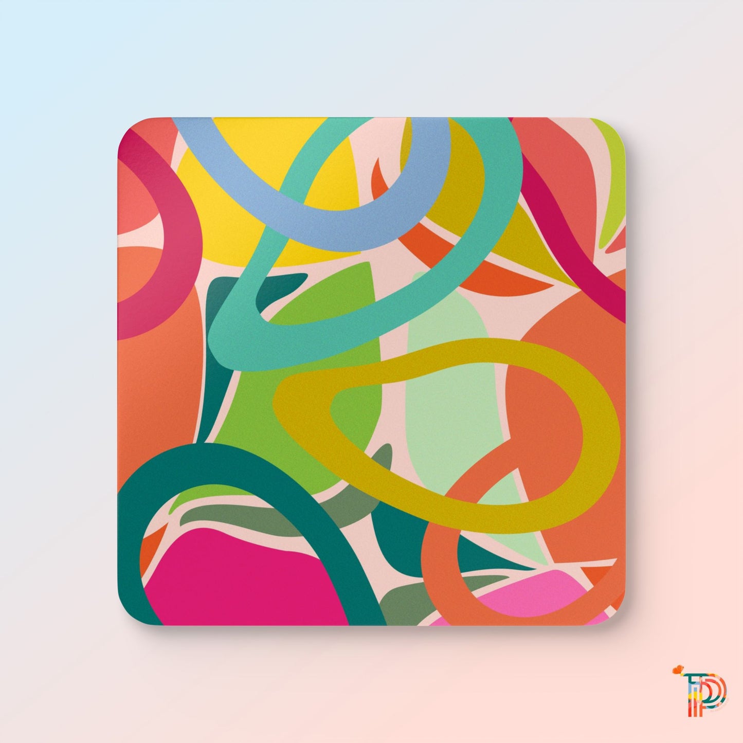 Vibrant Abstract Design Corkwood Coaster Set