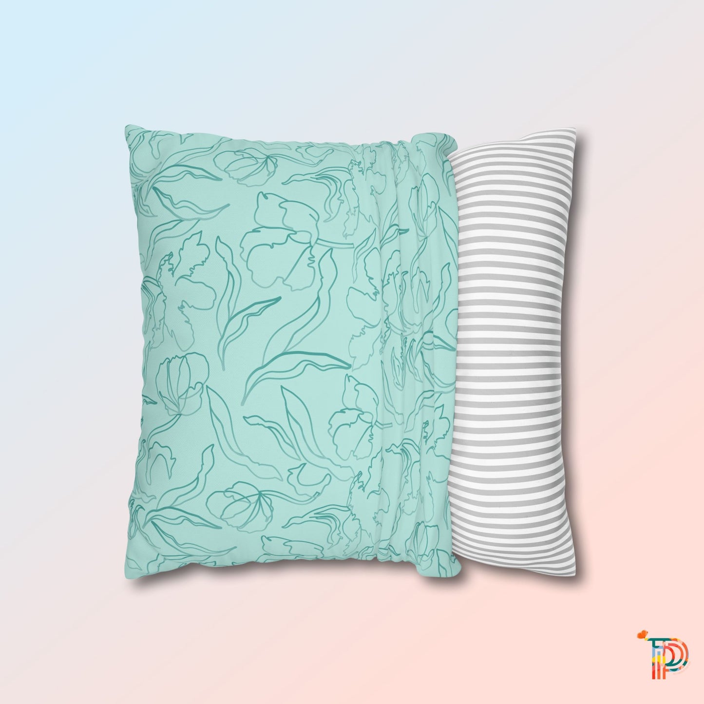 Mint Floral Square Poly Canvas Pillowcase