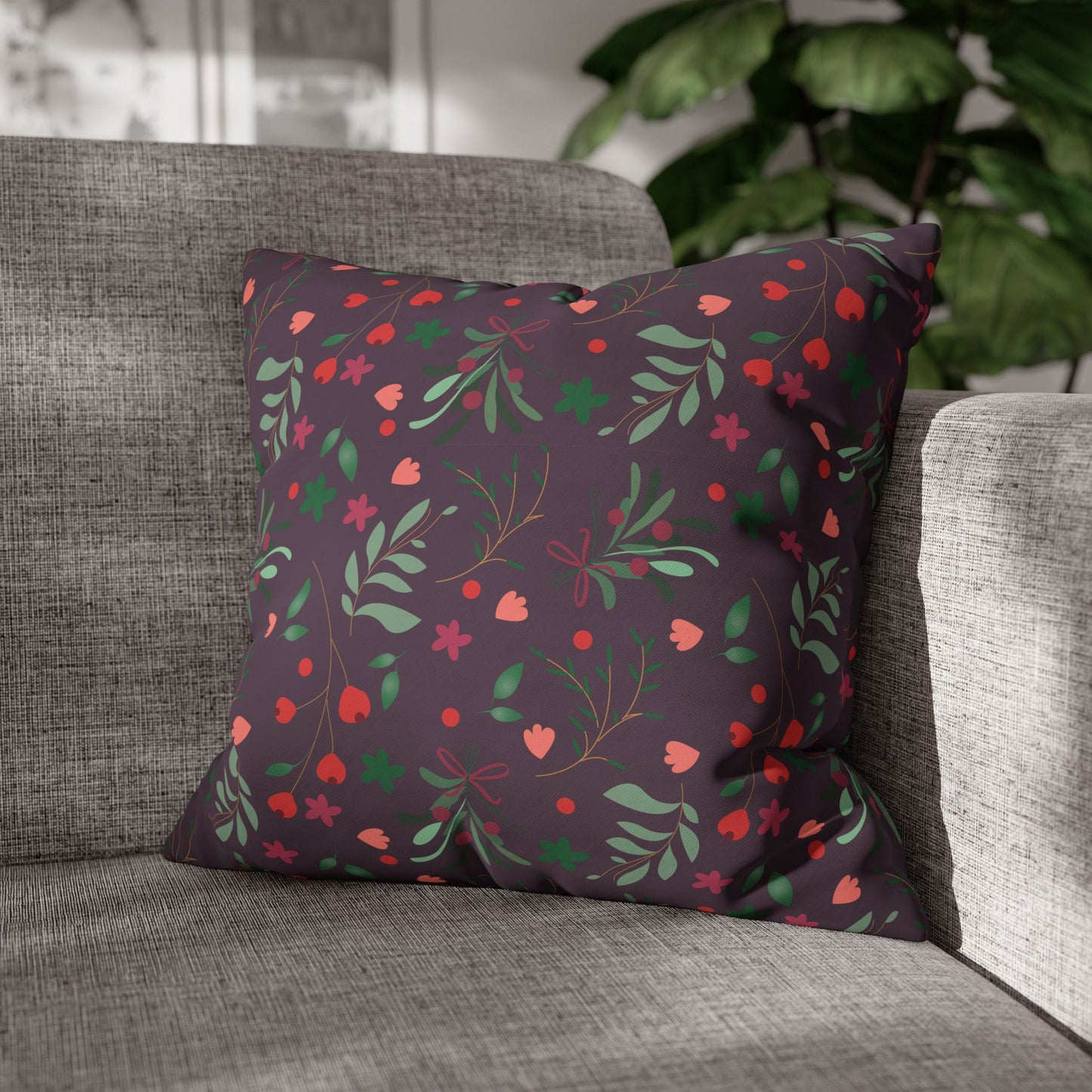 Plum Floral Square Pillowcase