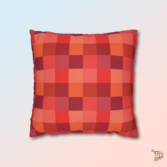 Red Festive Gingham Pattern - Poly Canvas Pillowcase