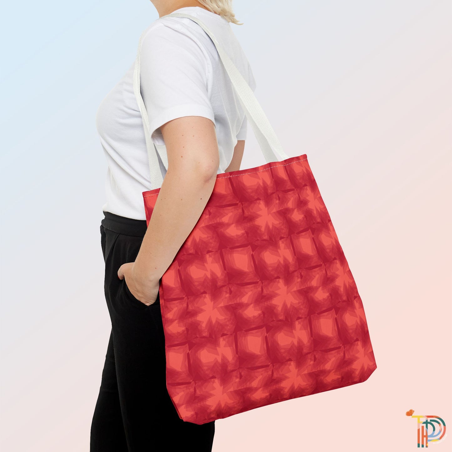 Red 3D Checkered Tote Bag - Festive Holiday Shopping Tote