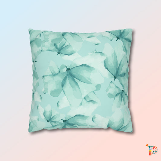 Teal Floral Square Poly Canvas Pillowcase