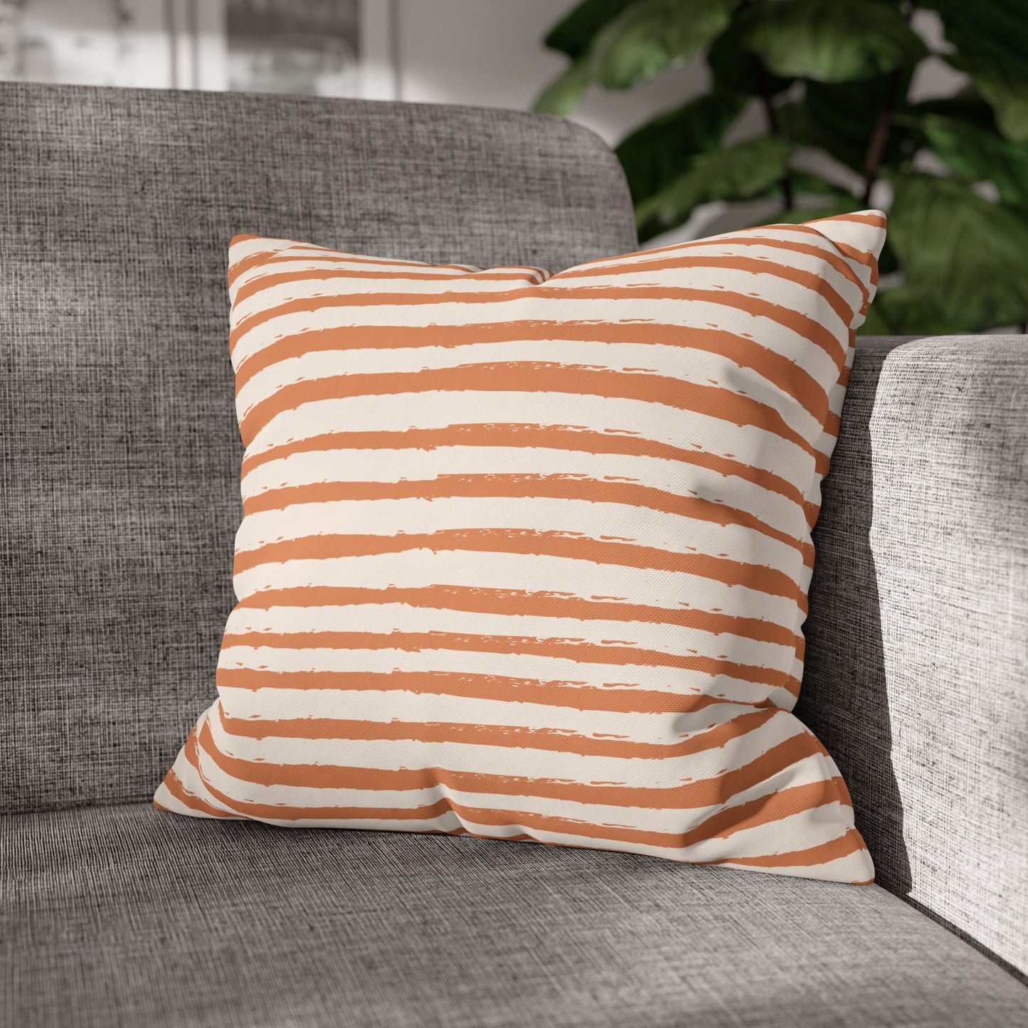 Pastel Orange Stripe Print Accent Square Pillowcase