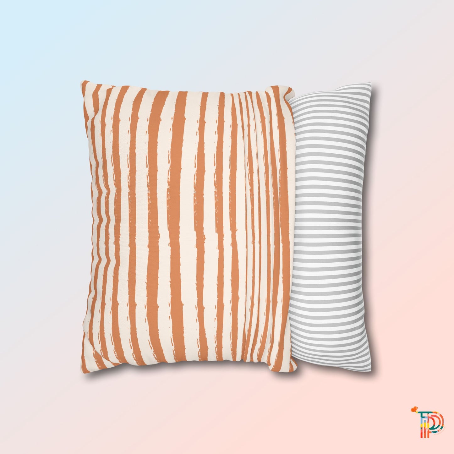 Pastel Orange Stripe Print Accent Square Pillowcase