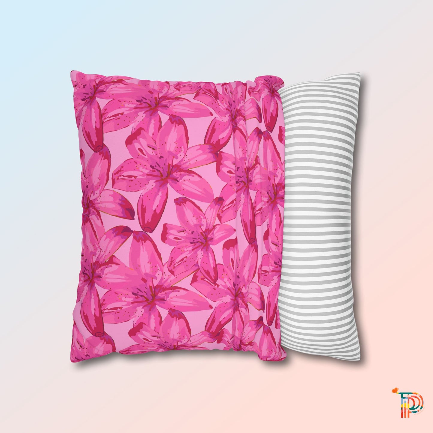 Pink Lily Square Poly Canvas Pillowcase