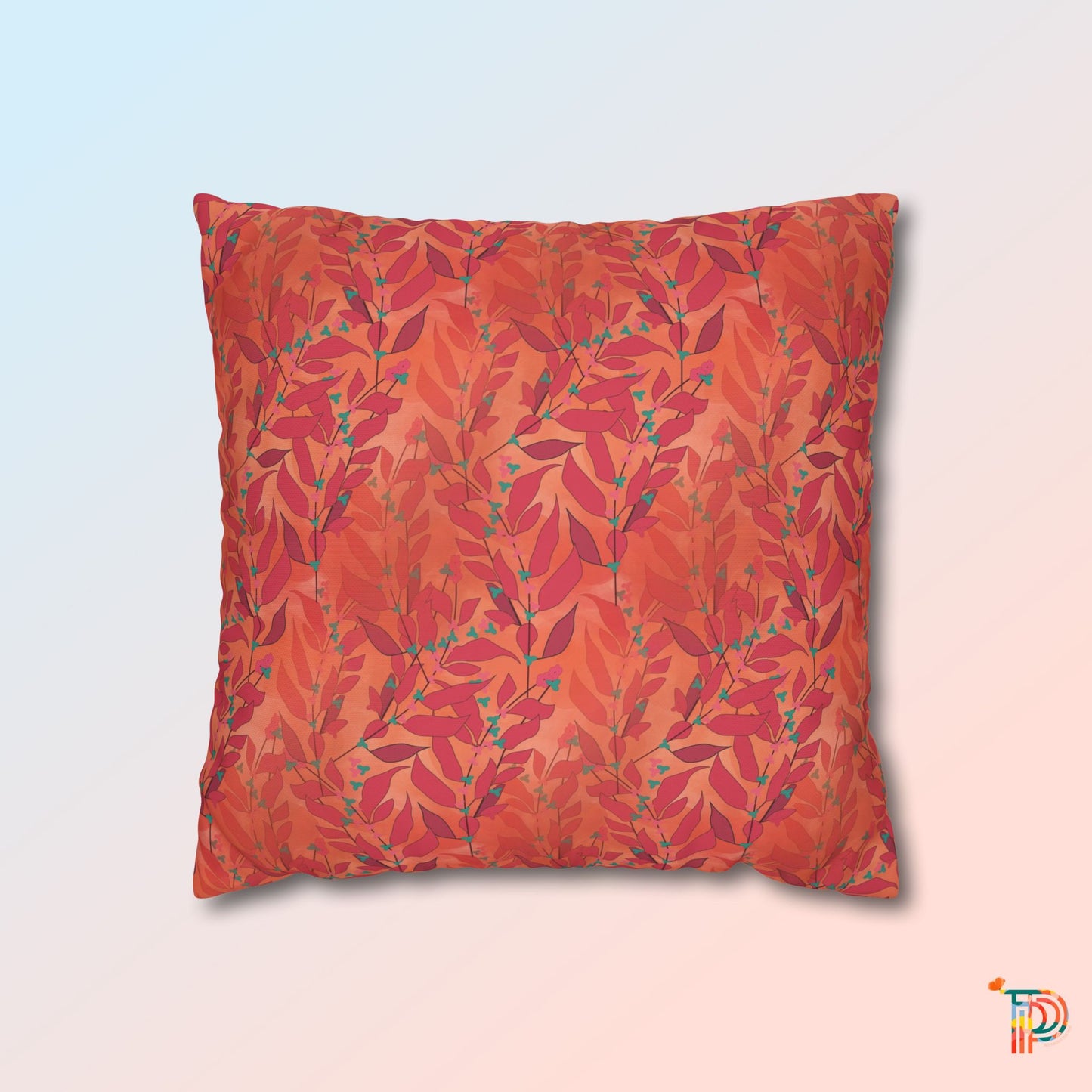 Orange Leafy Square Poly Canvas Pillowcase