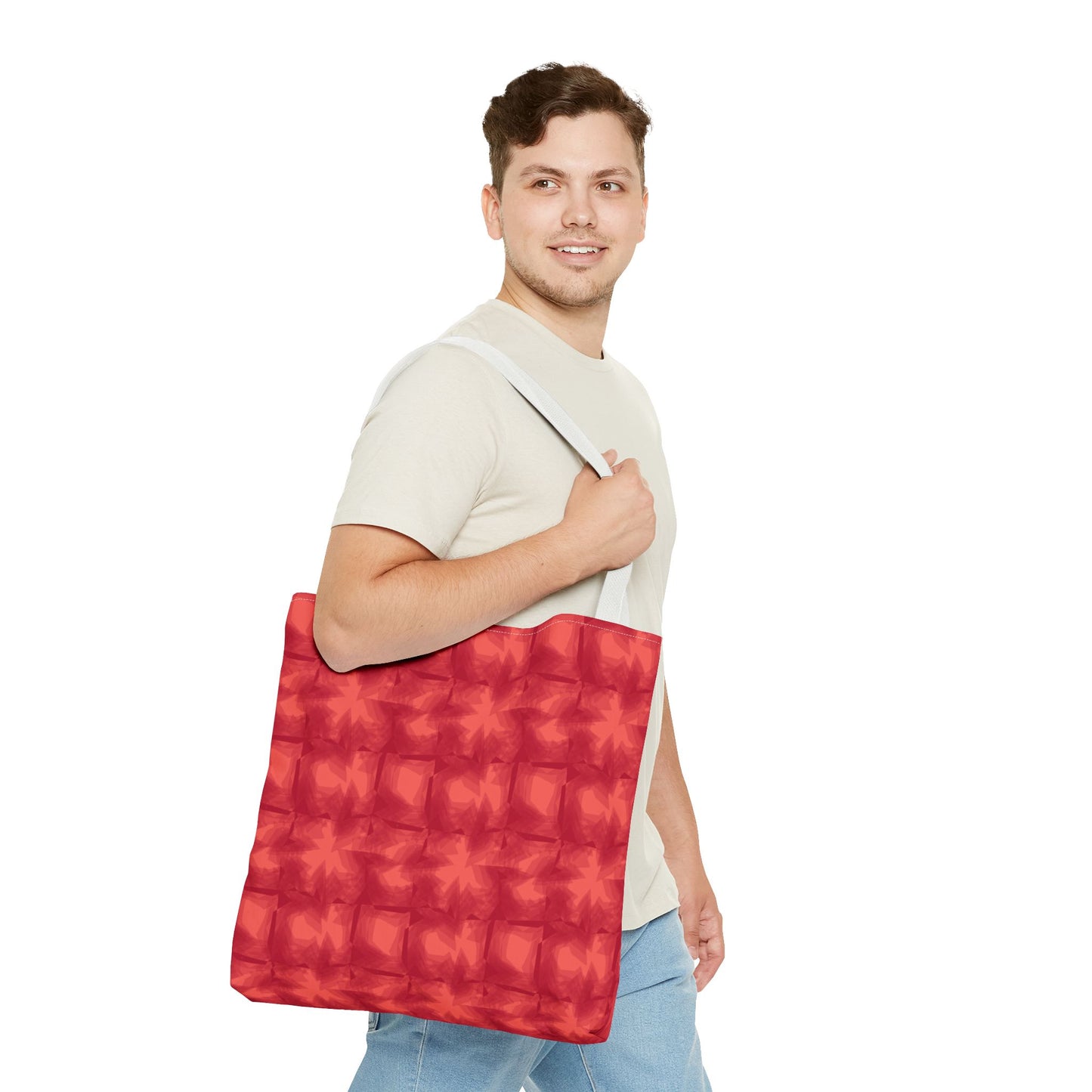 Red 3D Checkered Tote Bag - Festive Holiday Shopping Tote