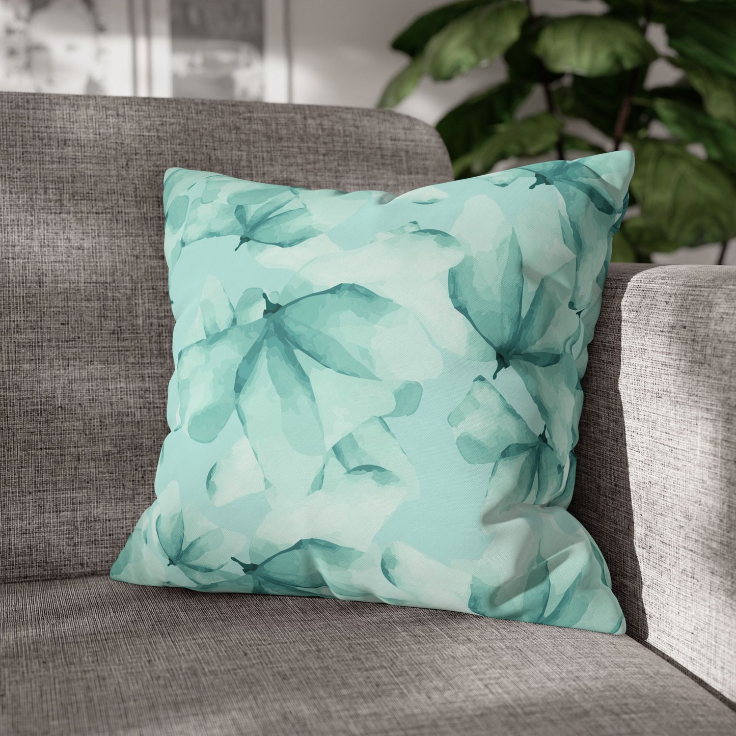 Teal Floral Square Poly Canvas Pillowcase