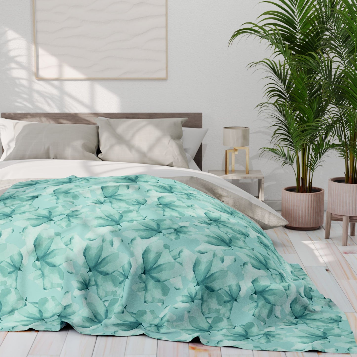 Teal Floral Arctic Fleece Blanket