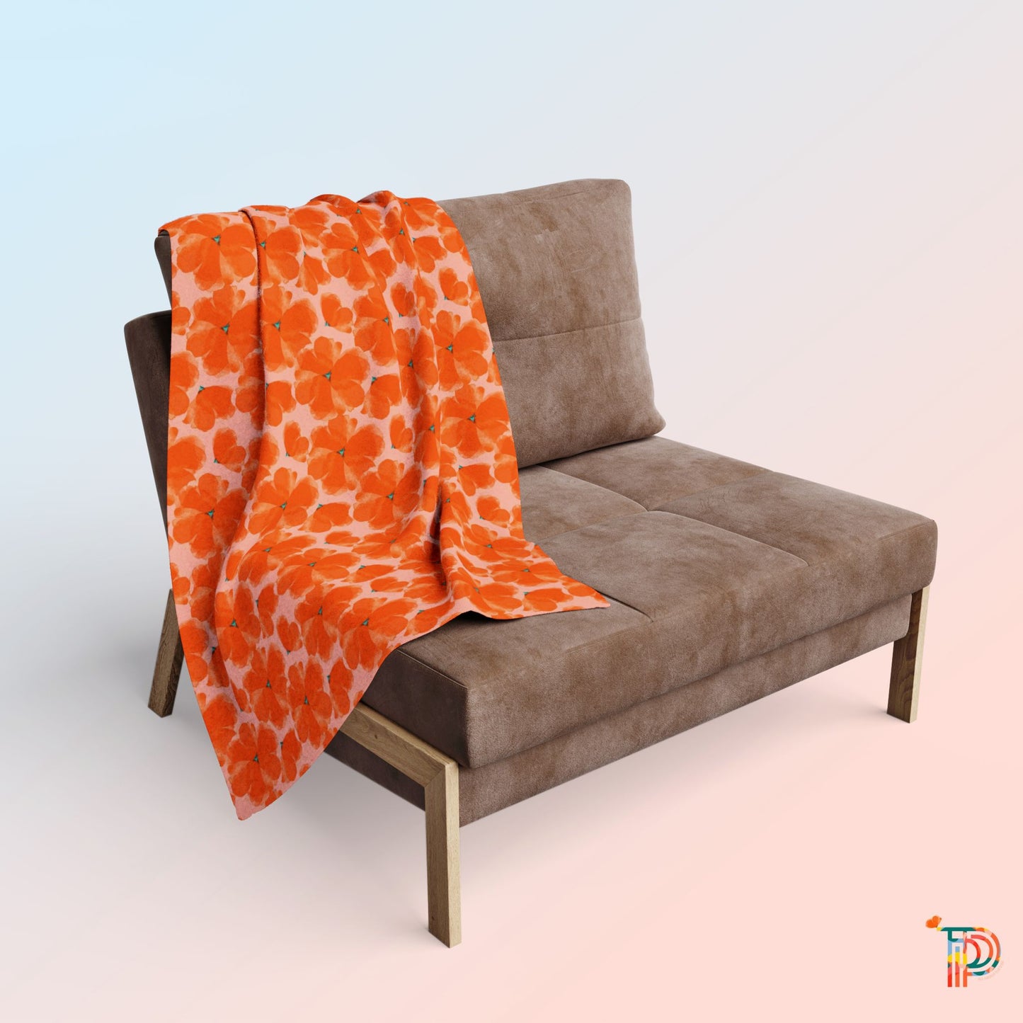 Orange Floral Arctic Fleece Blanket