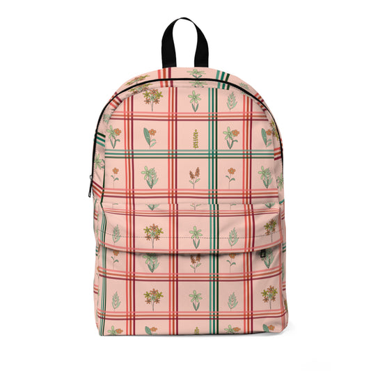 Check Pattern with Floral Design Classic Backpack