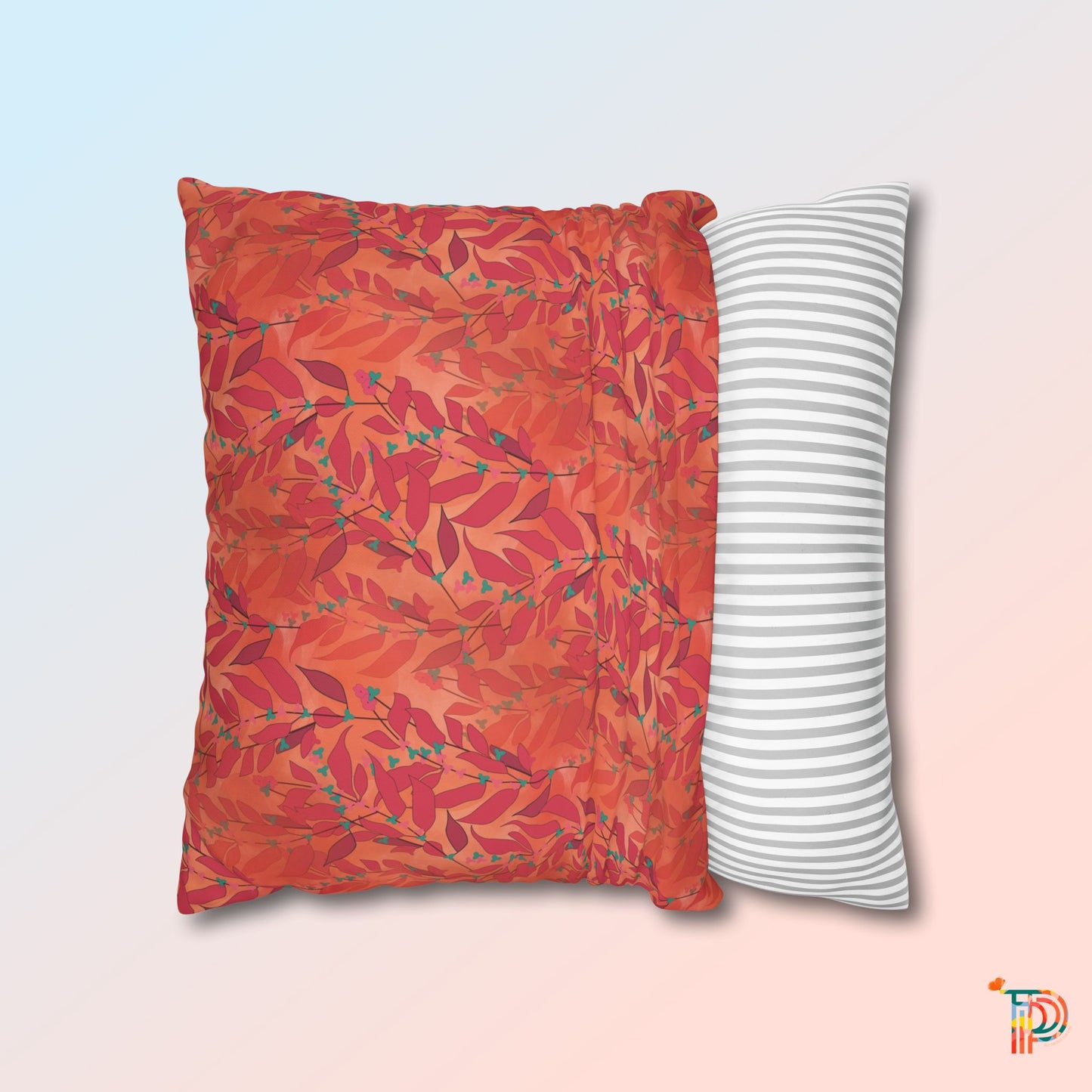 Orange Leafy Square Poly Canvas Pillowcase