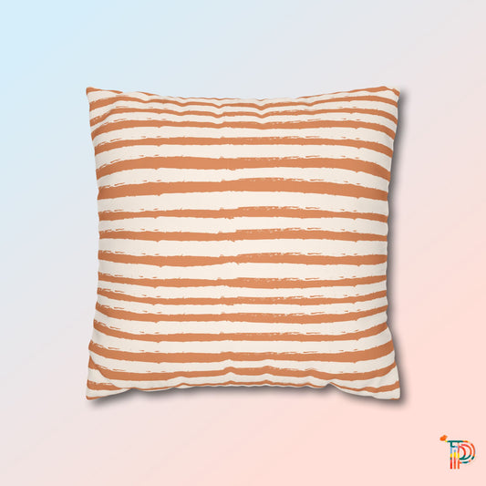 Pastel Orange Stripe Print Accent Square Pillowcase