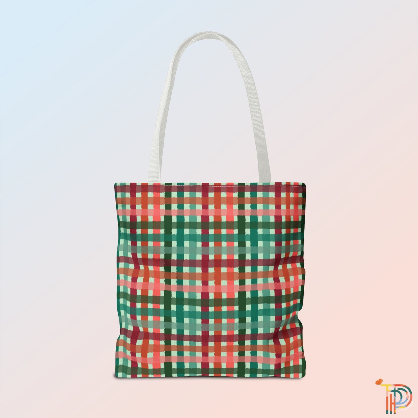 Green & Red Checkered Tote Bag - Festive Holiday Shopping Tote