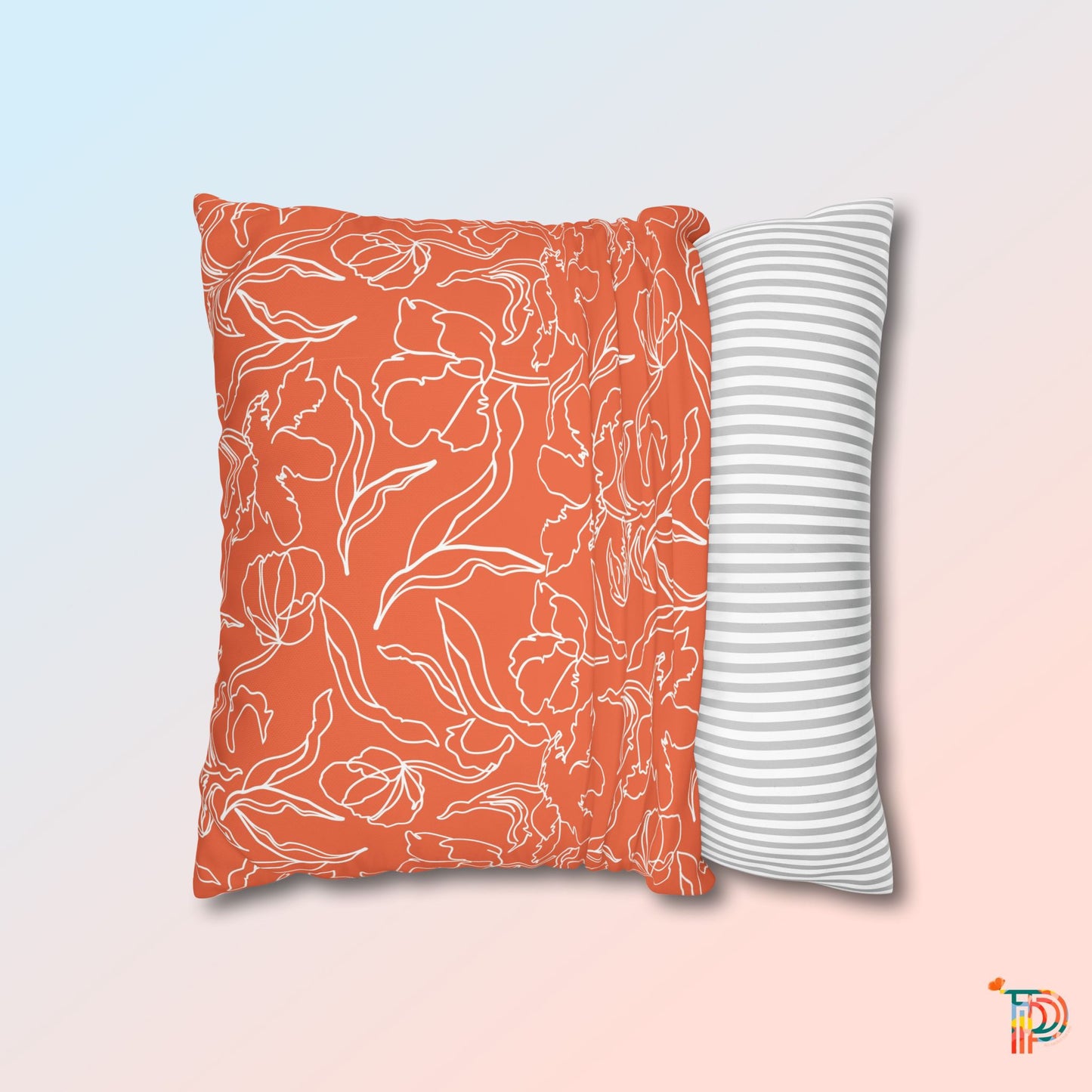 Orange Floral Square Poly Canvas Pillowcase