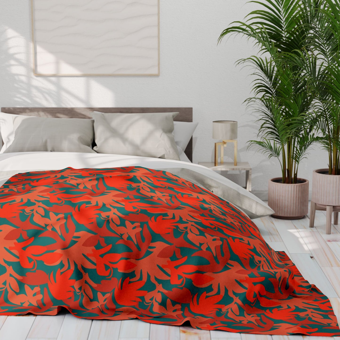 Green & orange leafy Camo Arctic Fleece Blanket