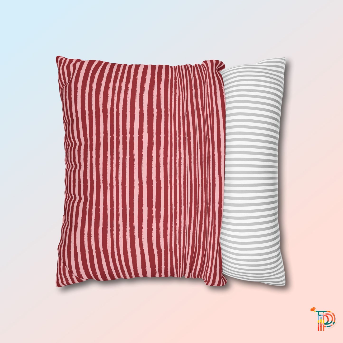 Red Stripe Print Accent Square Pillowcase