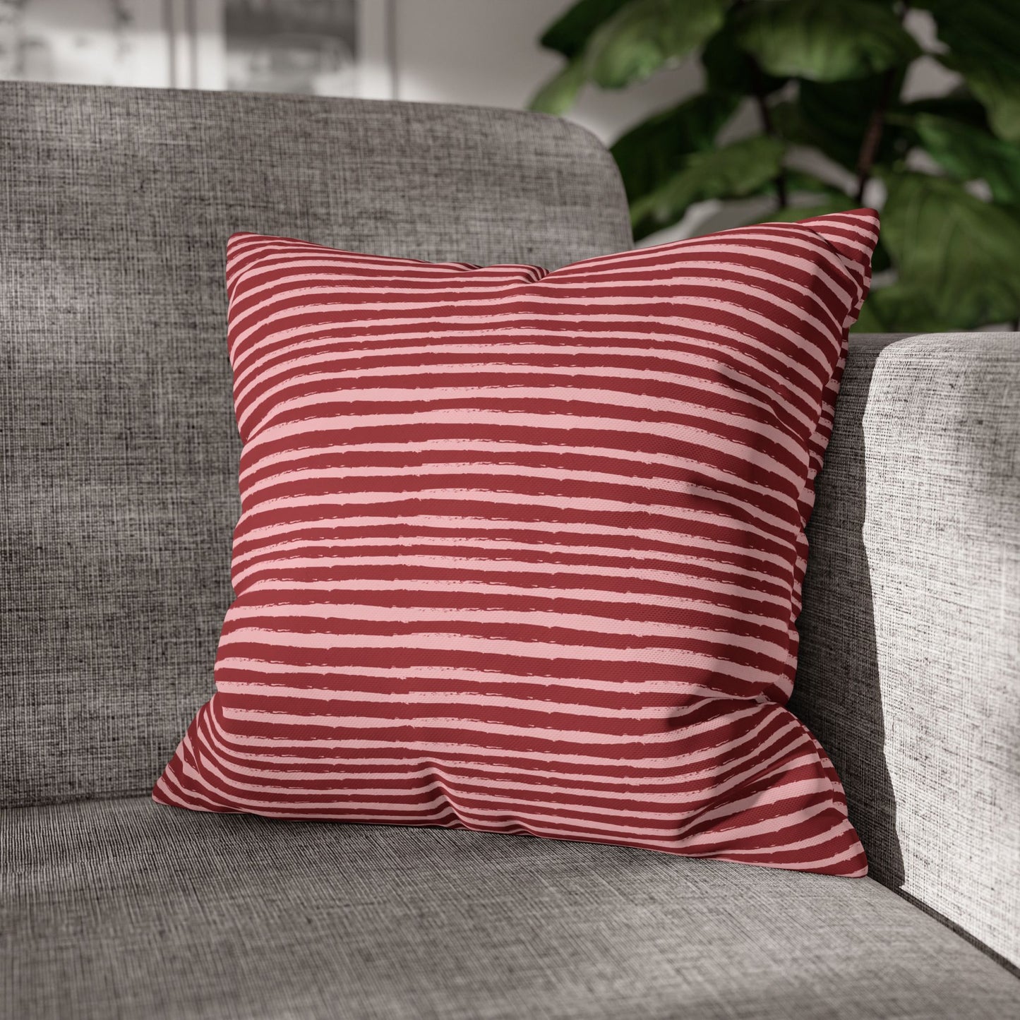 Red Stripe Print Accent Square Pillowcase