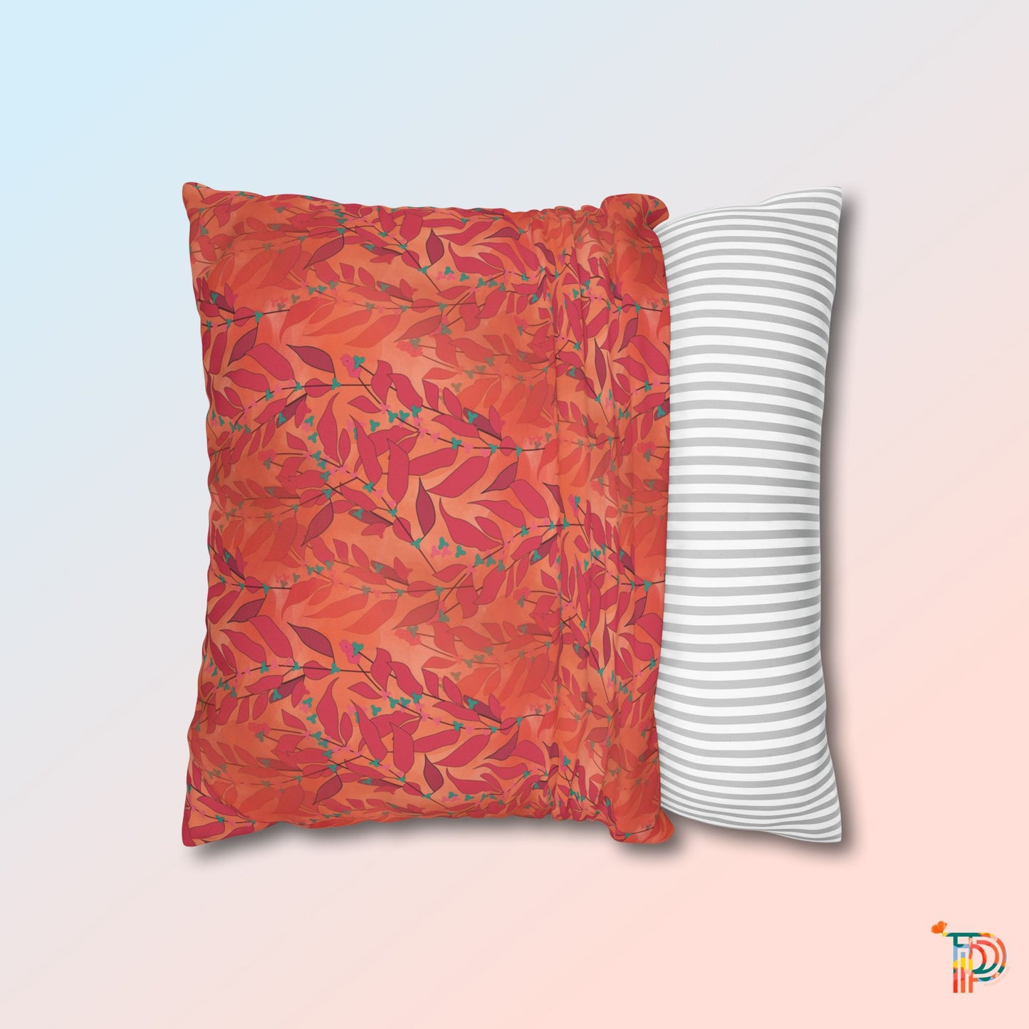 Orange Leafy Square Poly Canvas Pillowcase