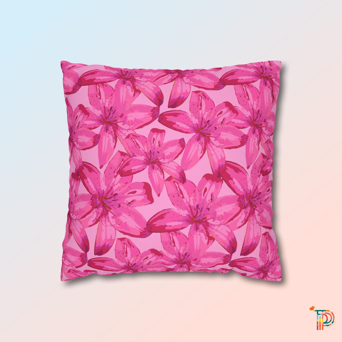 Pink Lily Square Poly Canvas Pillowcase