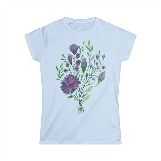 Women's Tee with Bouque Flower Watercolour Print Design