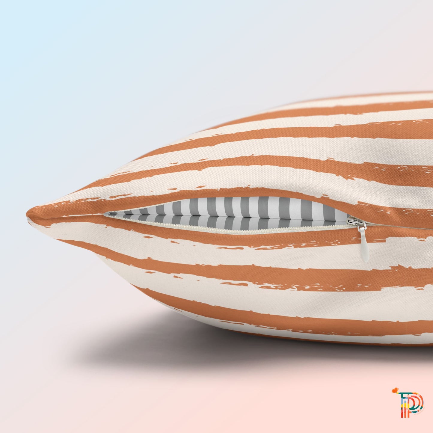 Pastel Orange Stripe Print Accent Square Pillowcase