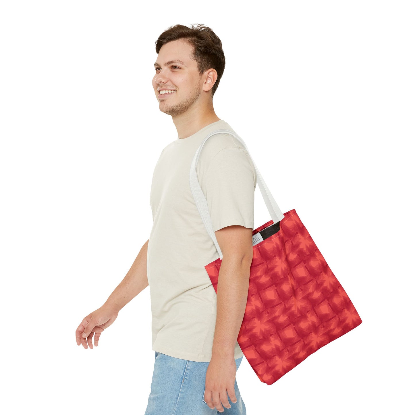 Red 3D Checkered Tote Bag - Festive Holiday Shopping Tote