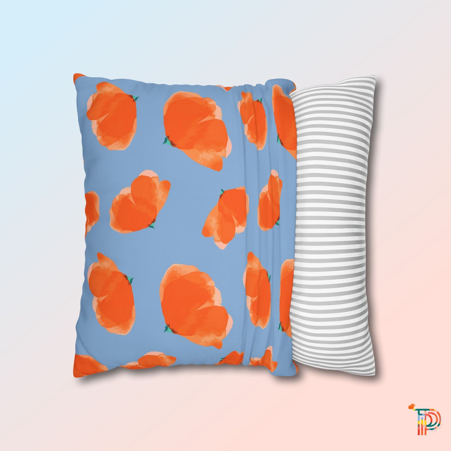 Poppy Flower Print Square Poly Canvas Pillowcase