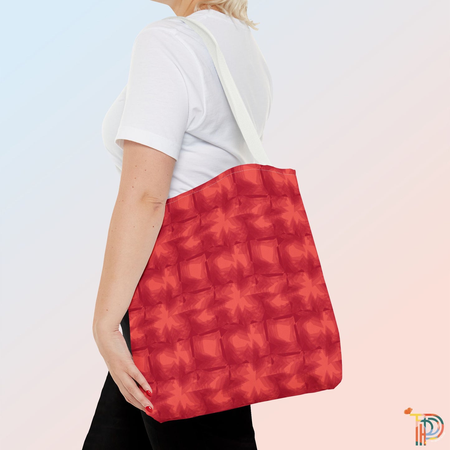 Red 3D Checkered Tote Bag - Festive Holiday Shopping Tote