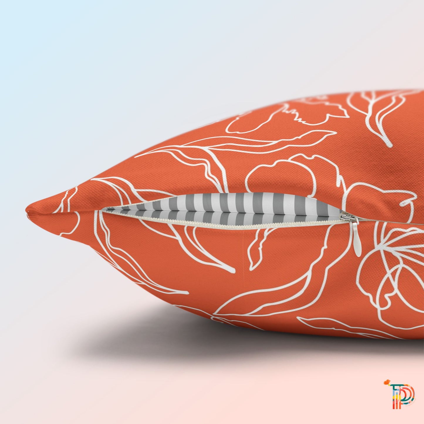 Orange Floral Square Poly Canvas Pillowcase