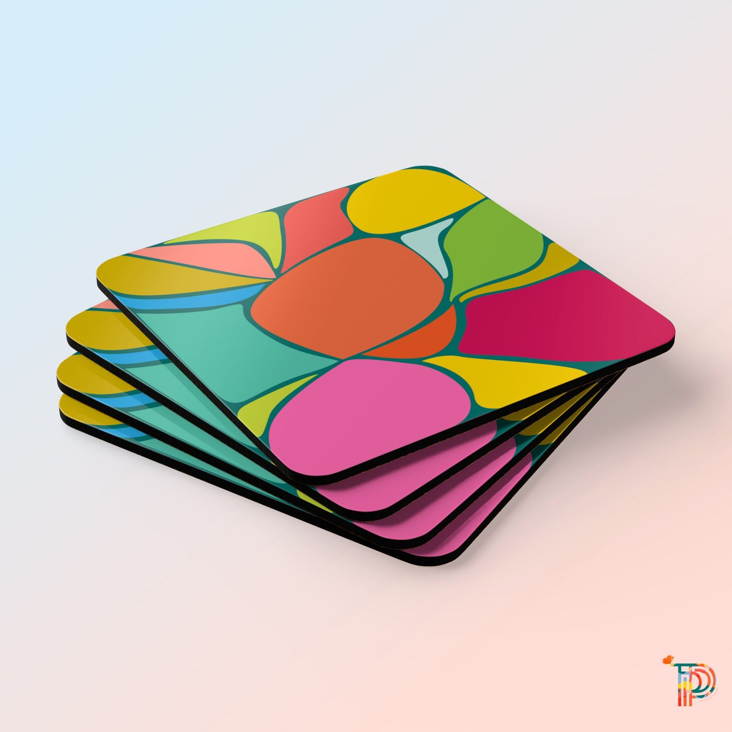 Vibrant Abstract Design Corkwood Coaster Set