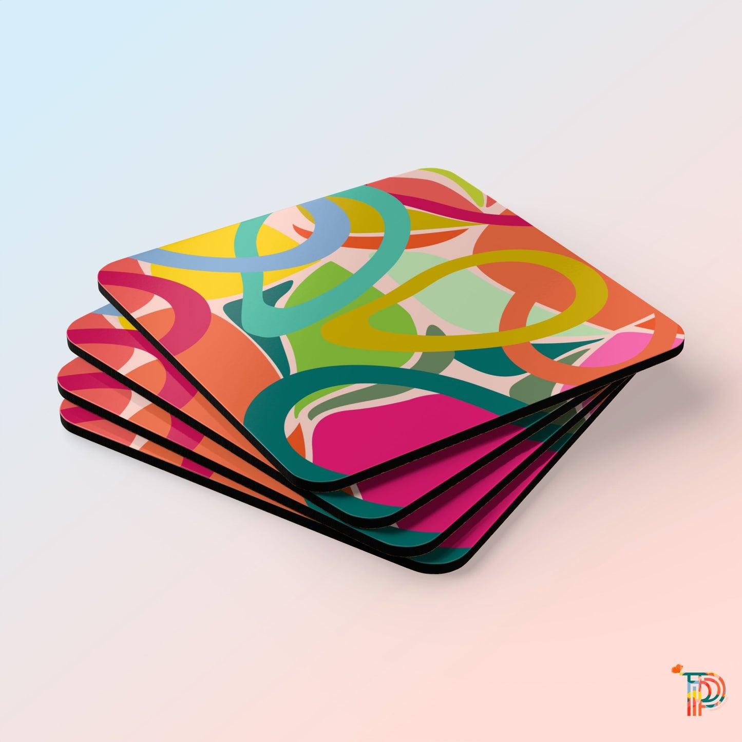 Vibrant Abstract Design Corkwood Coaster Set