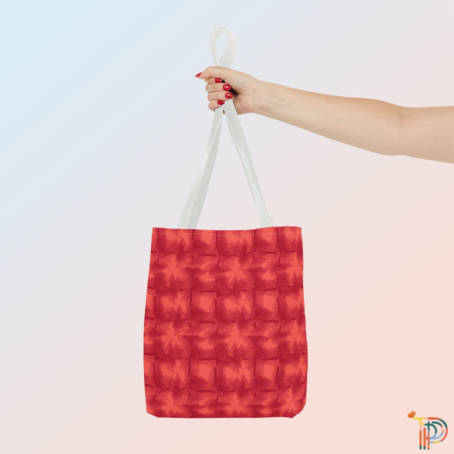 Red 3D Checkered Tote Bag - Festive Holiday Shopping Tote