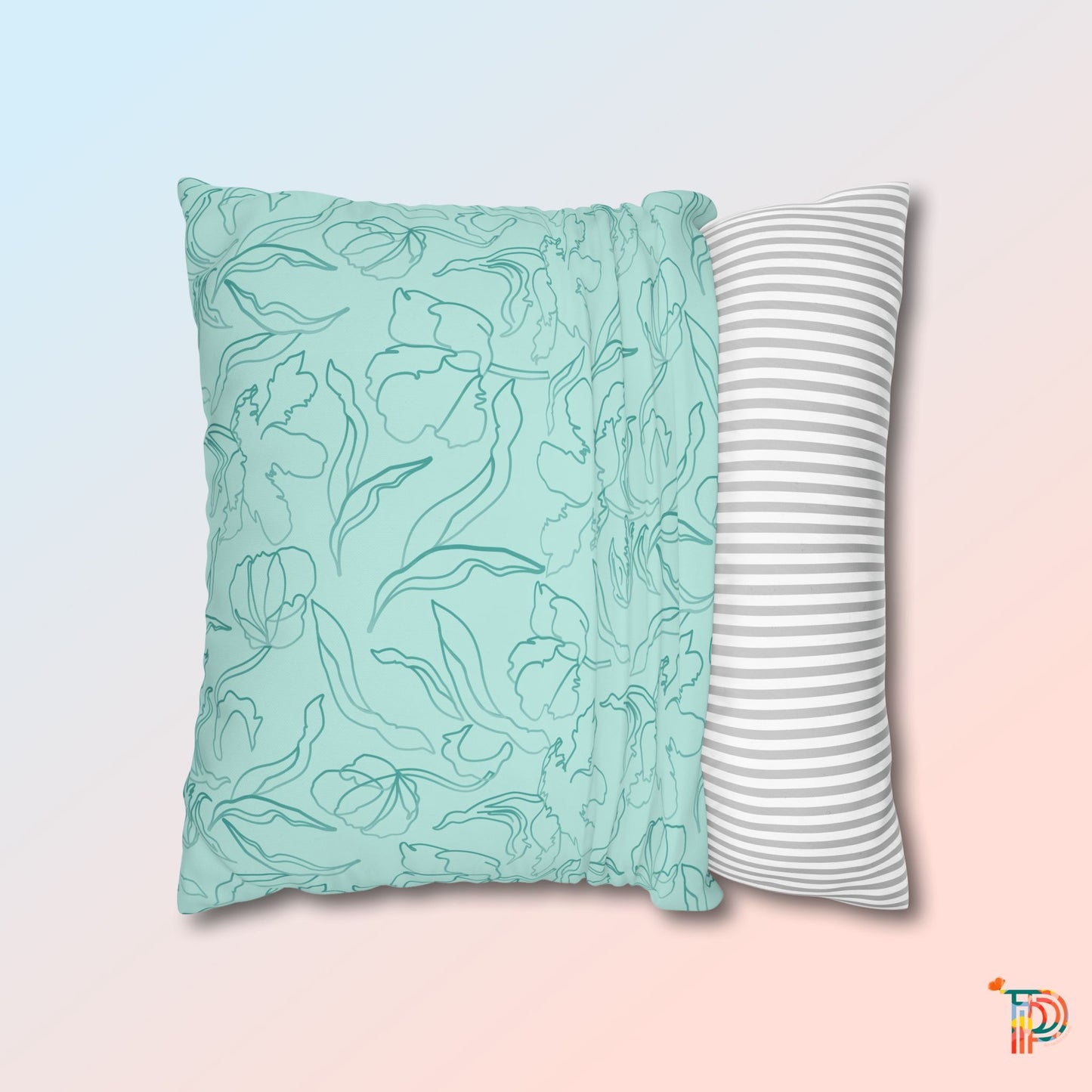 Mint Floral Square Poly Canvas Pillowcase