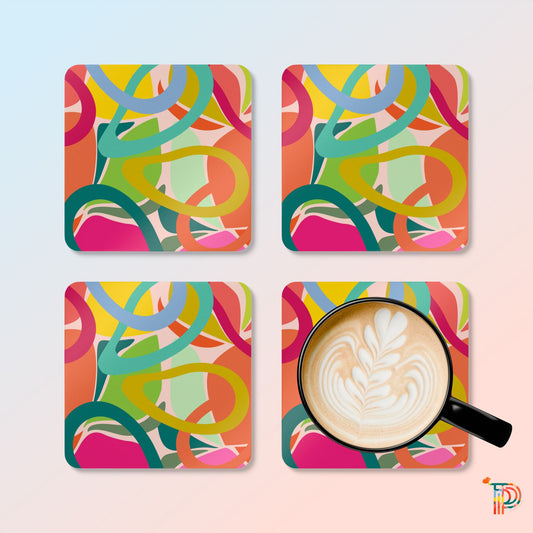 Vibrant Abstract Design Corkwood Coaster Set